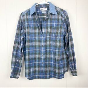 Vintage | Plaid Long Sleeve Top with Denim Collar